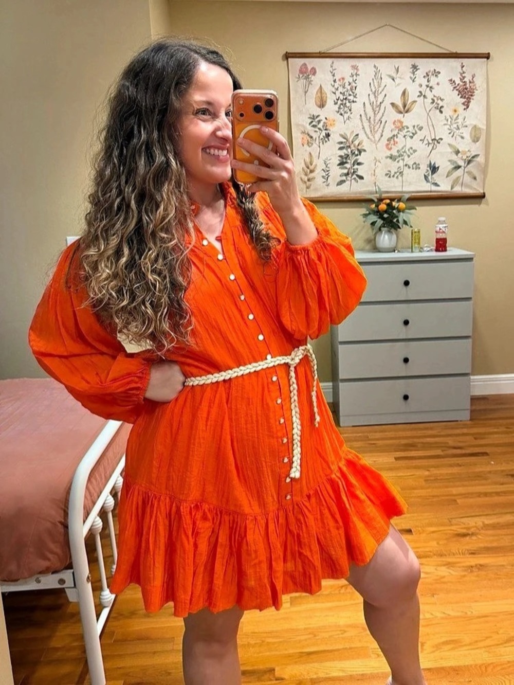 Olivaceous Tuckernuck Braid Belt Mini Dress in Orange Size Medium Like New
